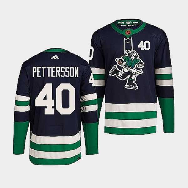 Mens Vancouver Canucks #40 Elias Pettersson Navy 2022 Reverse Retro Stitched Jersey Dzhi